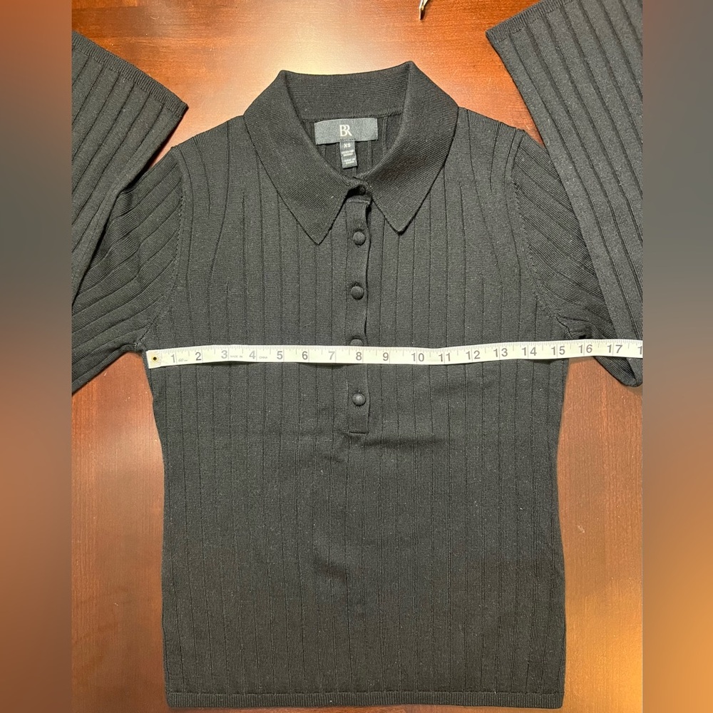 NWOT 100% Merino Wool Nezha Black Sweater Polo w/covered buttons  Banana R Sz XS - Picture 7 of 10